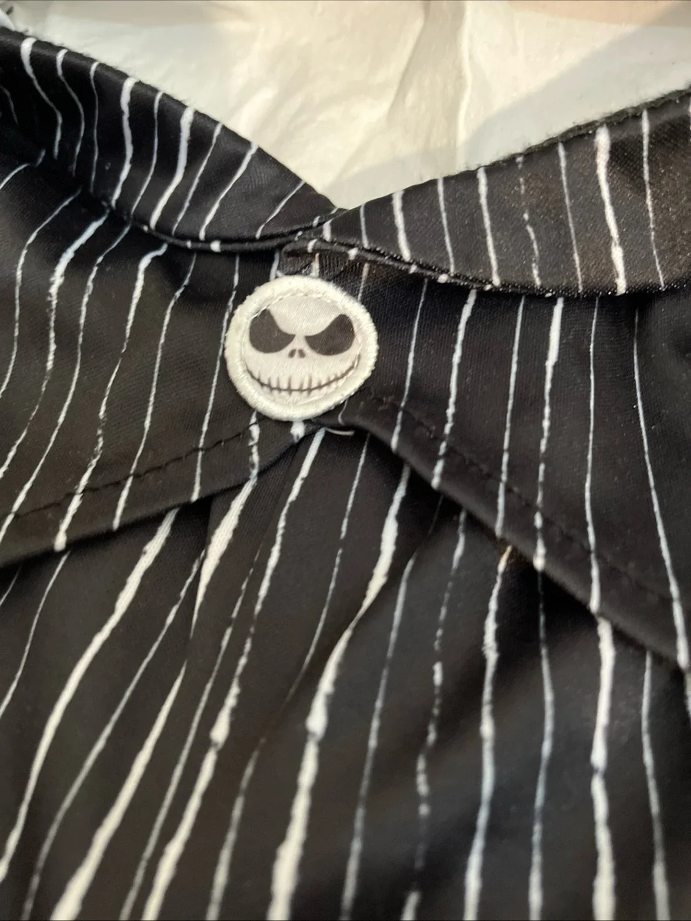 Black Pinstripe Jack Skellington Costume Onesie with Mask - Picture 4 of 4